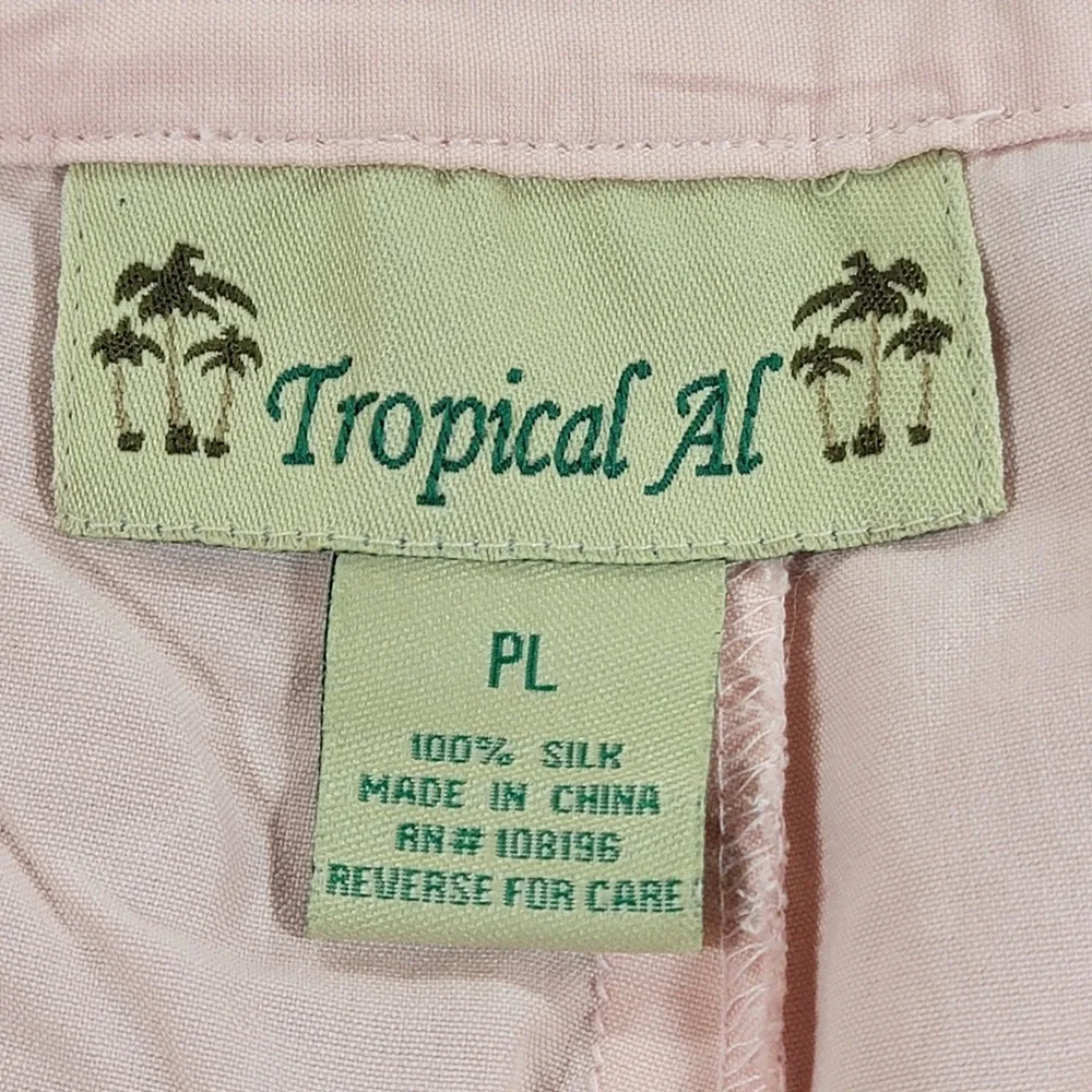 Tropical Al Silk Straight Leg Pants Women's Petite Large Pink Resort Coastal - Picture 3 of 10